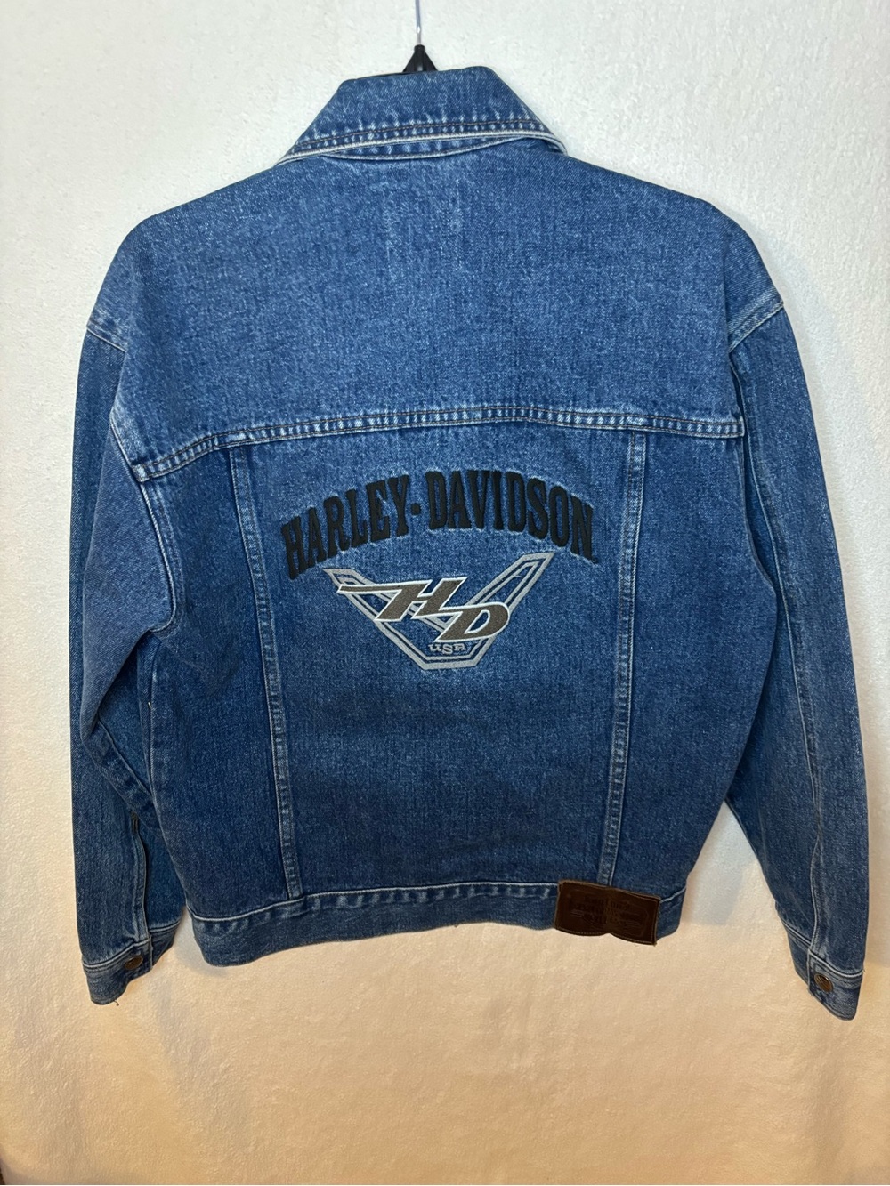 Harley Davidson Biker Blues Blue Jean Denim Jacket Embroidered Size XS Button